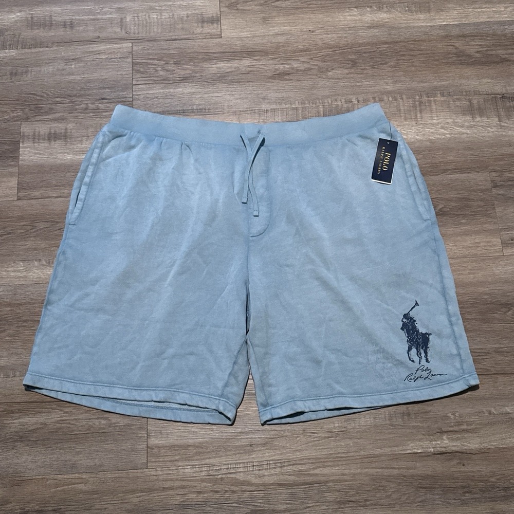 NEW Polo Ralph Lauren Men's Size 4XB Big Pony Blue Dyed Fleece Shorts 4XL Big